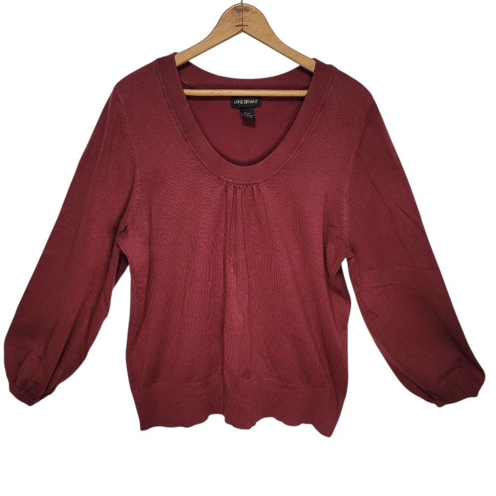 Lane Bryant 3/4 Sleeve Scoop Neck Red Sweater Size 18/20 Flawed Classic Fall